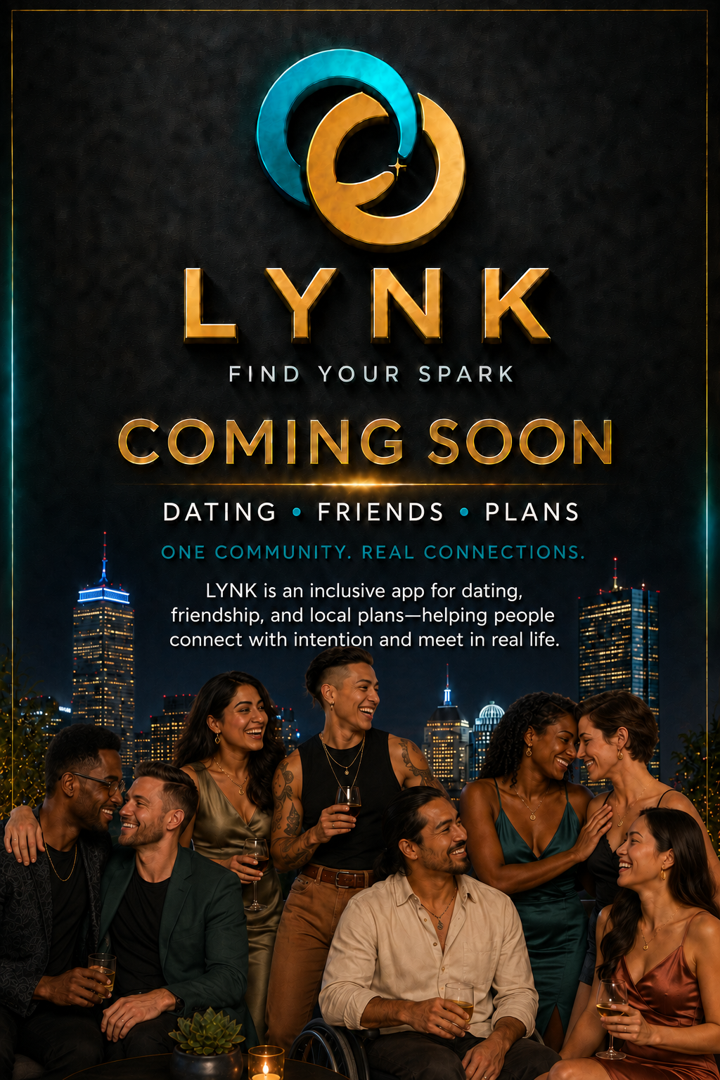 Owner-supplied LYNK Coming Soon flyer featuring Boston imagery and a diverse group of adults